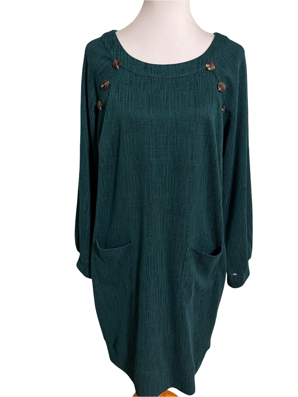 Enfocus Studio Teal Textured Midi Dress Long Sleeve Buttons